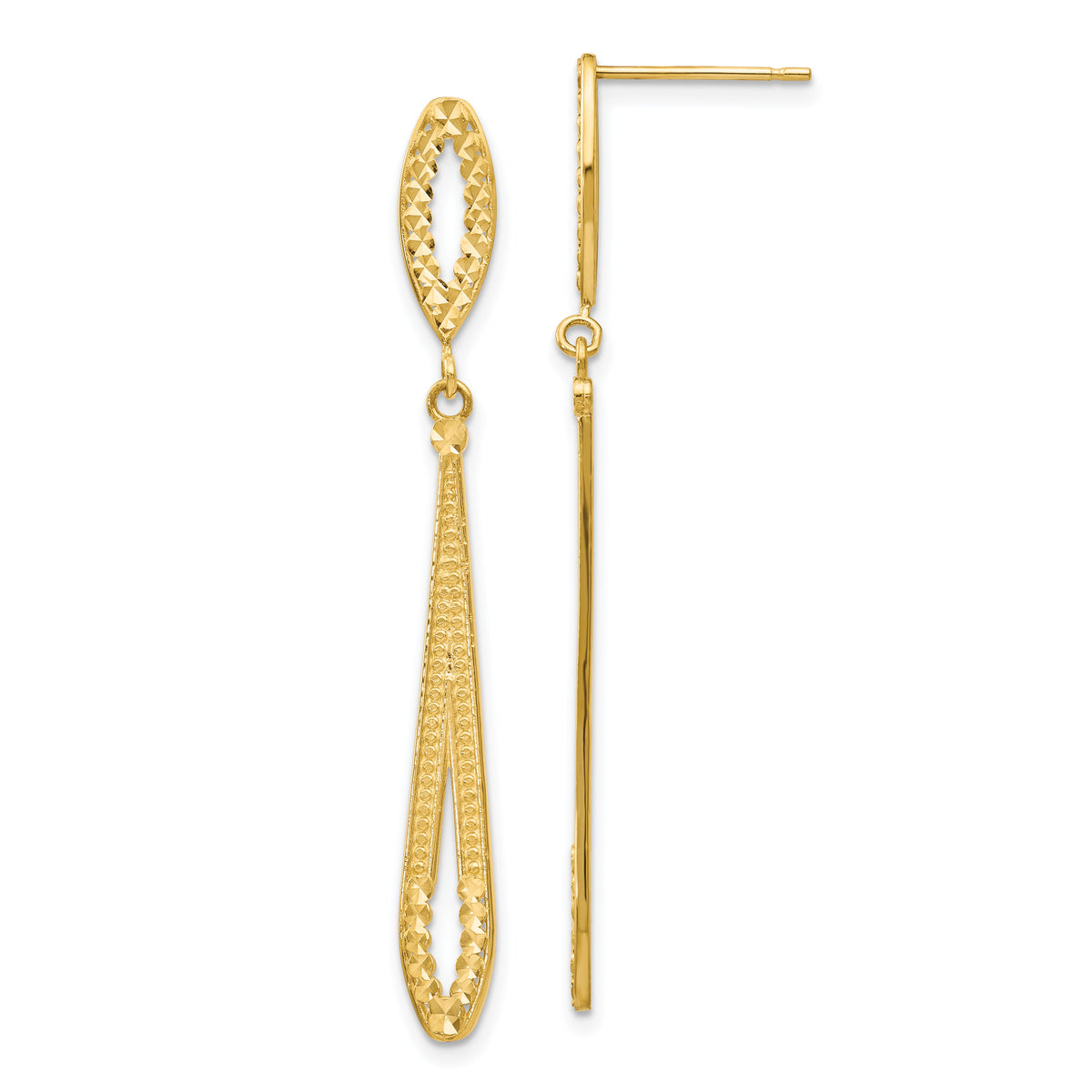 14k Diamond-cut Dangle Post Earrings-H839