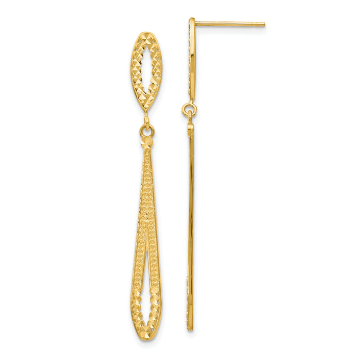 14k Diamond-cut Dangle Post Earrings-H839