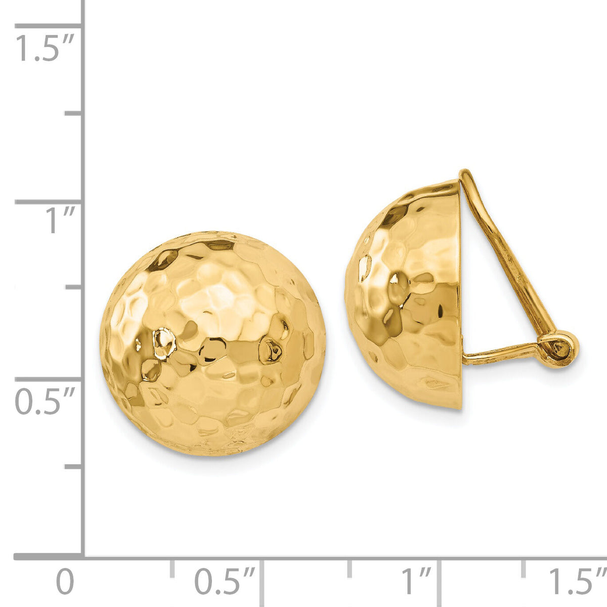 14k Omega Clip 16mm Hammered Non-pierced Earrings-H890