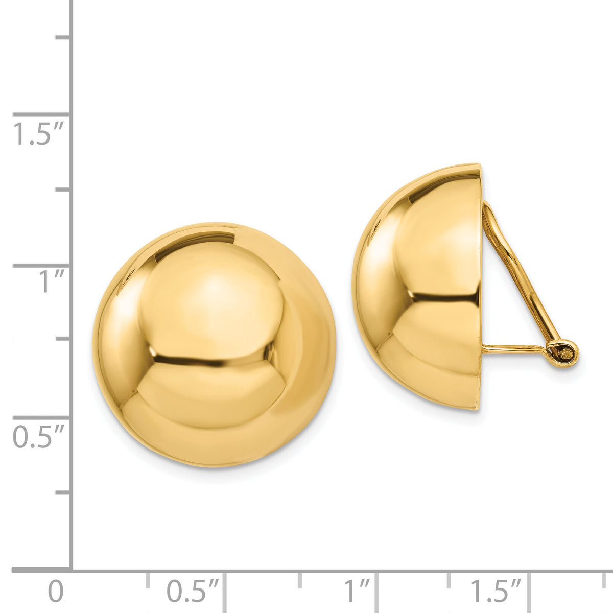 14k Omega Clip 20mm Half Ball Non-pierced Earrings-H896