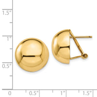 14k Omega Clip 16mm Half Ball Earrings-H920
