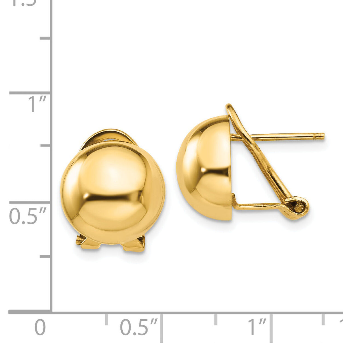 14k Omega Clip 12mm Half Ball Earrings-H921