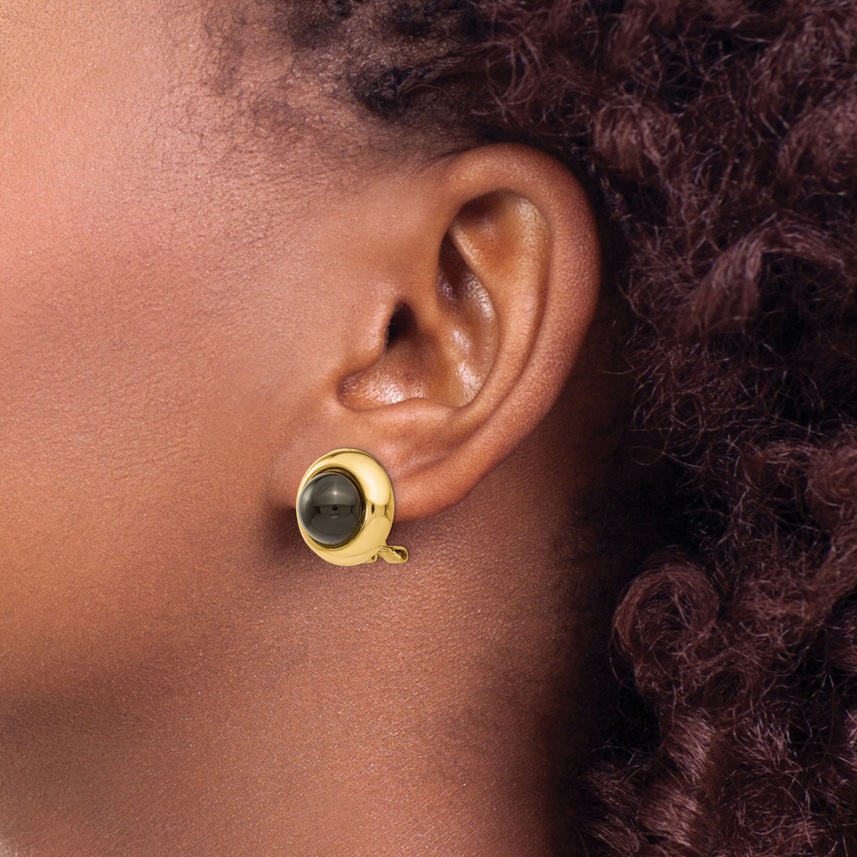 14k Omega Clip Onyx Non-pierced Earrings-H938
