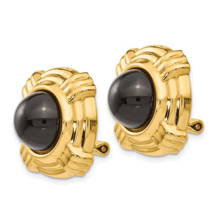 14k Omega Clip Onyx Non-pierced Earrings-H942