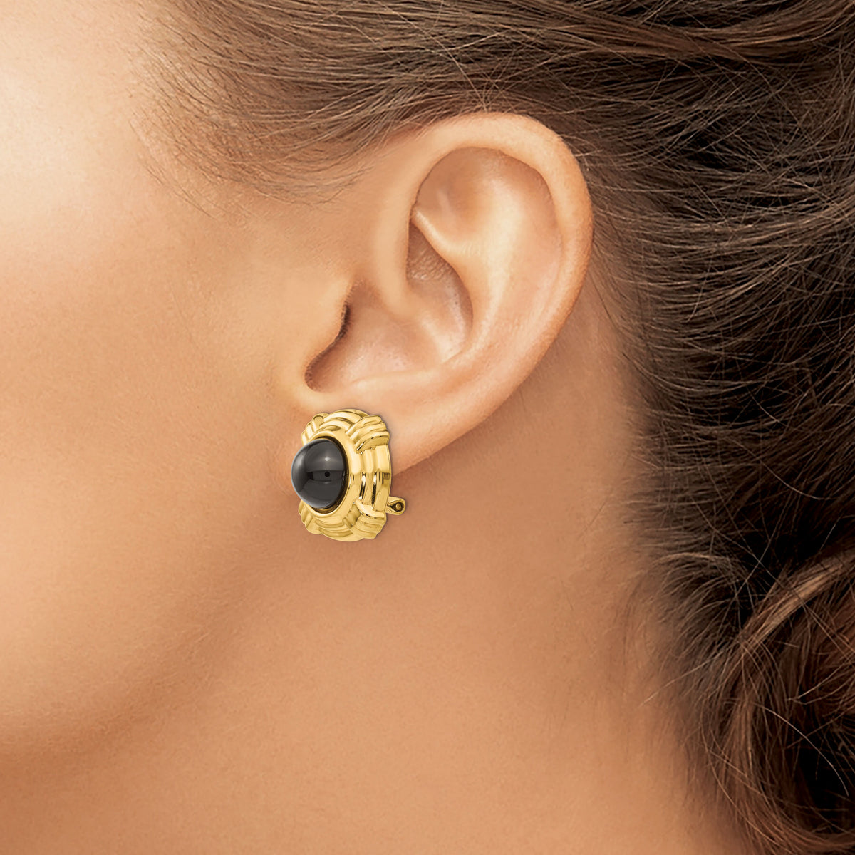 14k Omega Clip Onyx Non-pierced Earrings-H942