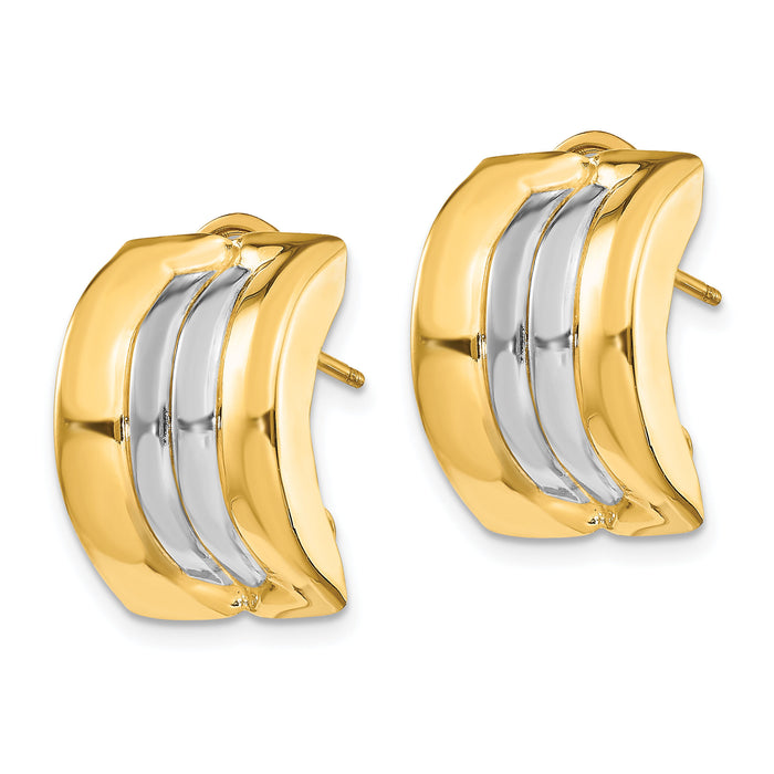 14k & Rhodium Omega Post Earrings-H958