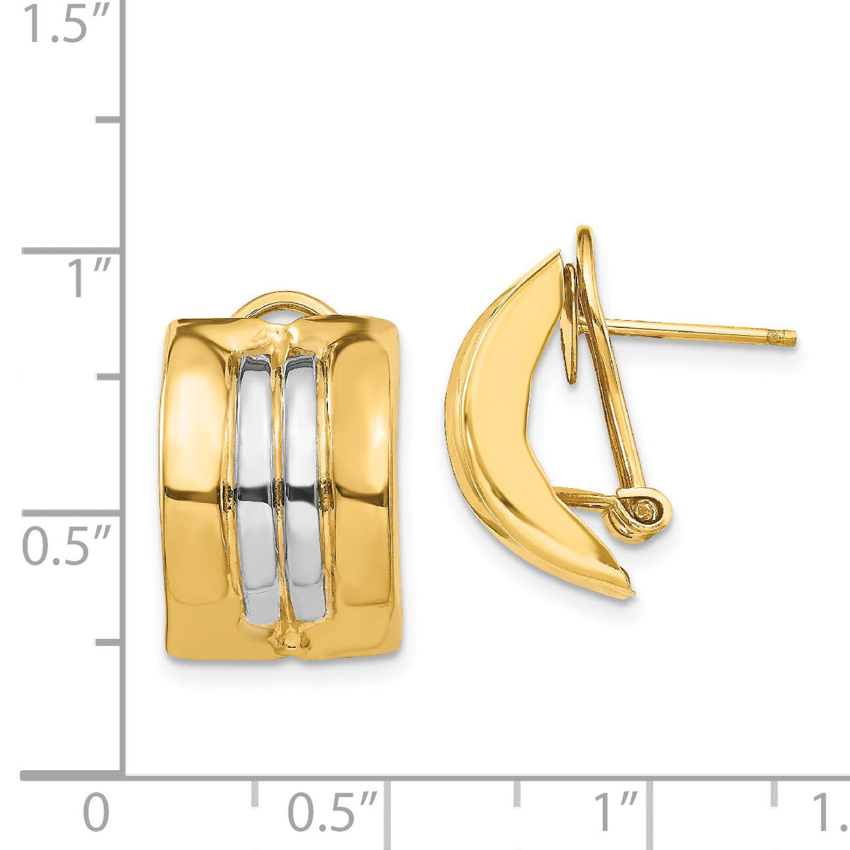 14k & Rhodium Omega Post Earrings-H958