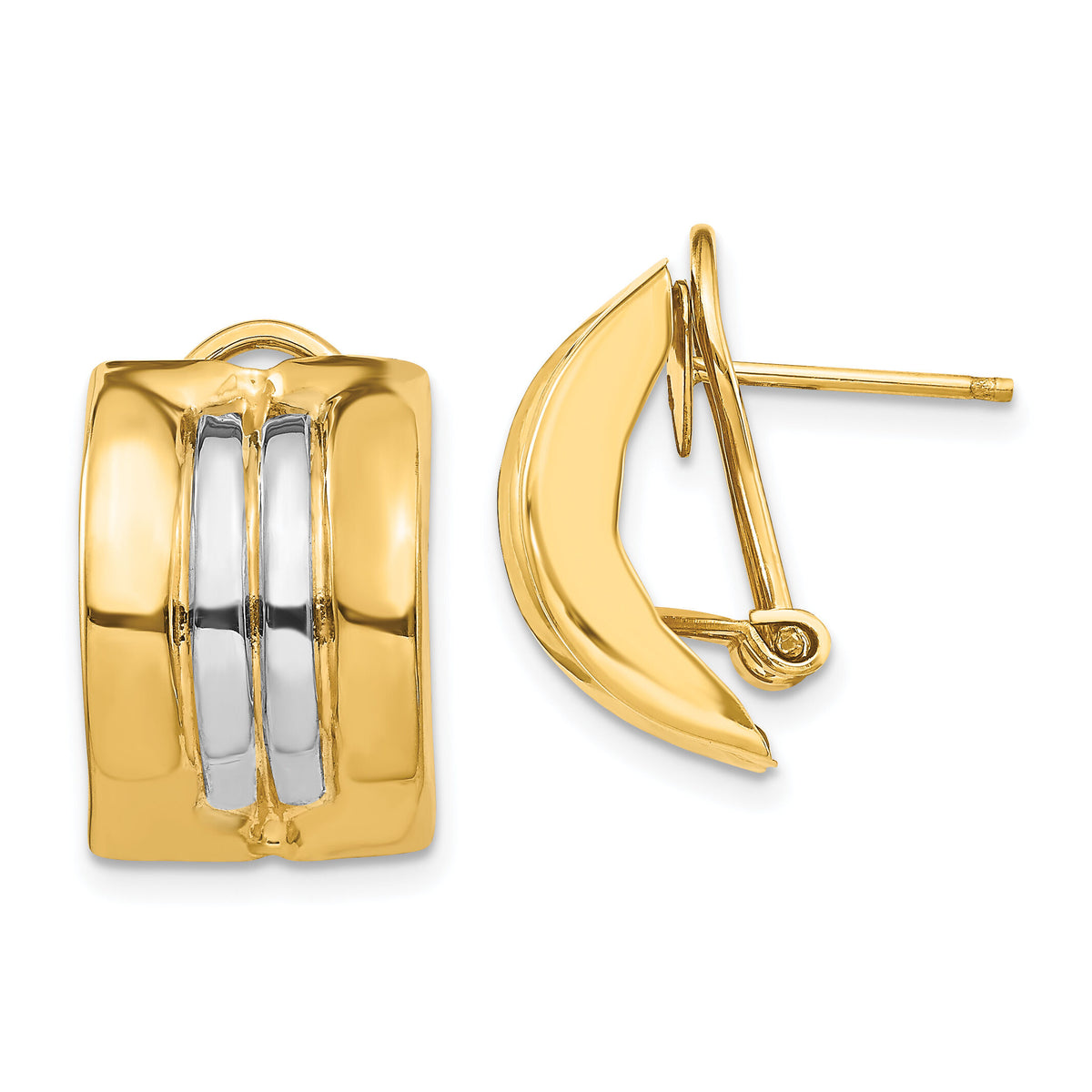 14k & Rhodium Omega Post Earrings-H958