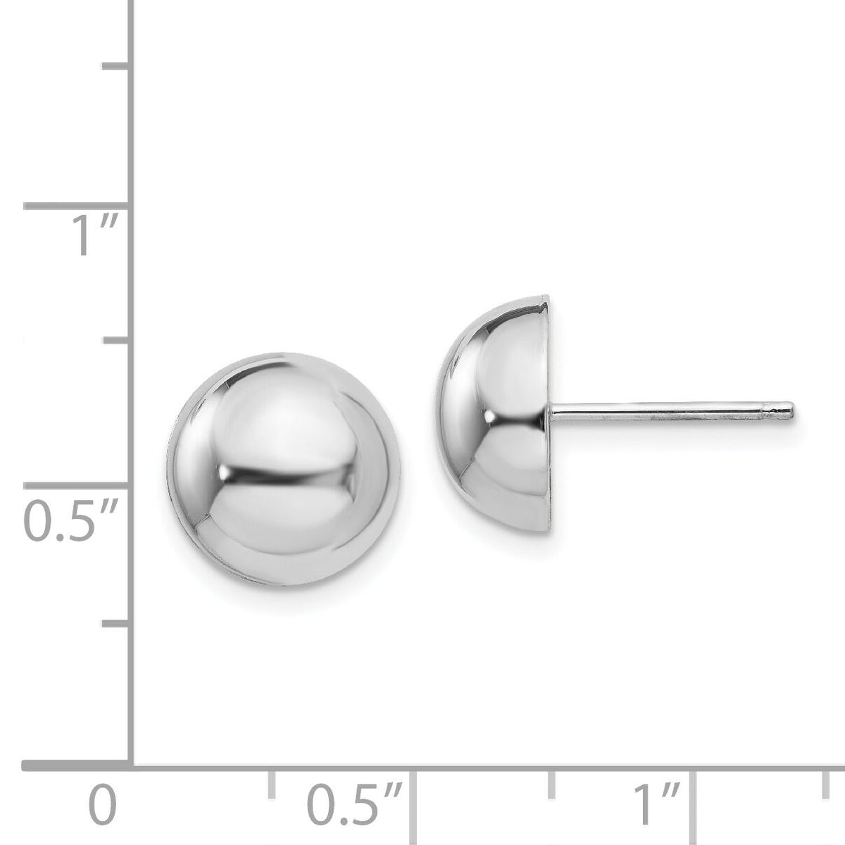 14k White Gold 10mm Half Ball Post Earrings-H969