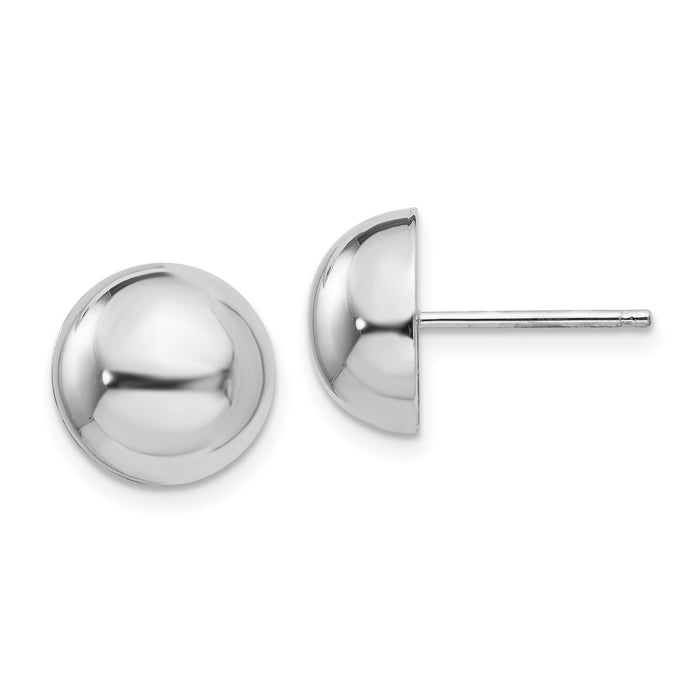 14k White Gold 10mm Half Ball Post Earrings-H969