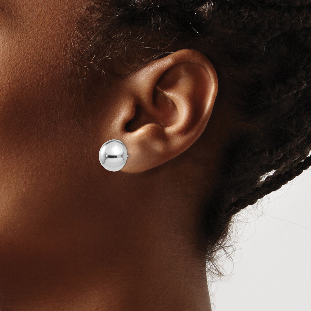 14k White Gold 12mm Half Ball Post Earrings-H970