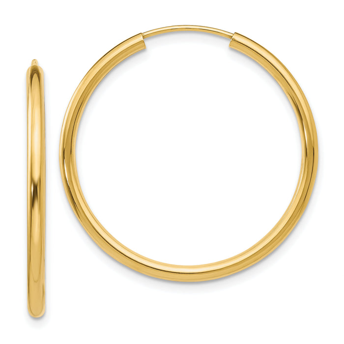 14k Polished Round Endless 2mm Hoop Earrings-H981