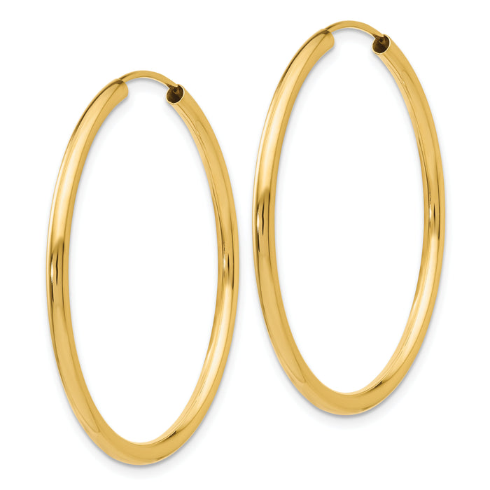 14k Polished Round Endless 2mm Hoop Earrings-H982