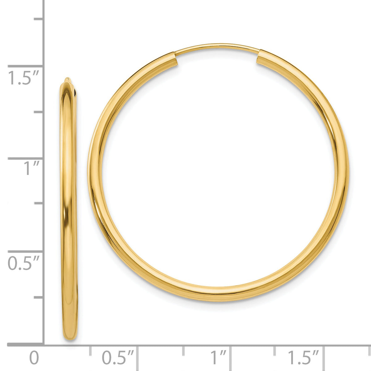 14k Polished Round Endless 2mm Hoop Earrings-H982
