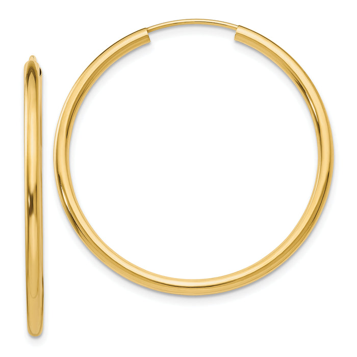 14k Polished Round Endless 2mm Hoop Earrings-H982