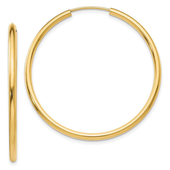 14k Polished Round Endless 2mm Hoop Earrings-H983