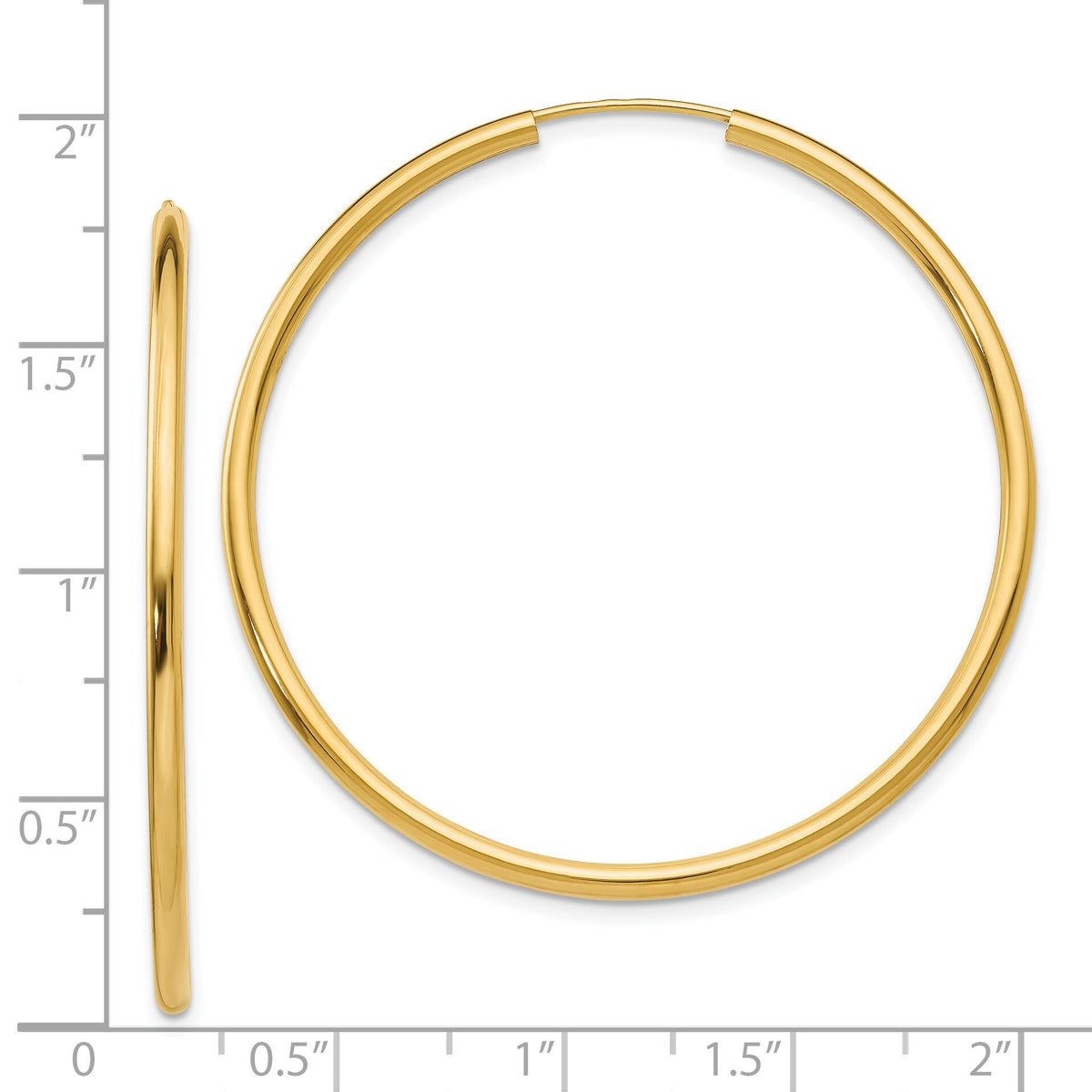 14k Polished Round Endless 2mm Hoop Earrings-H984