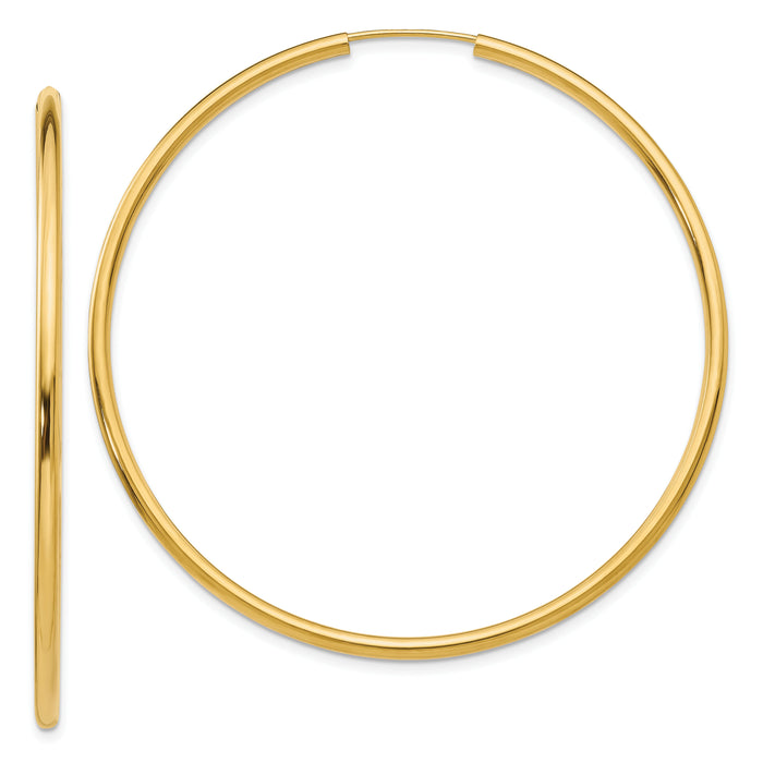 14k Polished Round Endless 2mm Hoop Earrings-H986