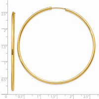 14k Polished Round Endless 2mm Hoop Earrings-H987