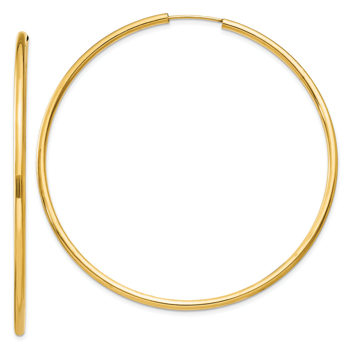14k Polished Round Endless 2mm Hoop Earrings-H987