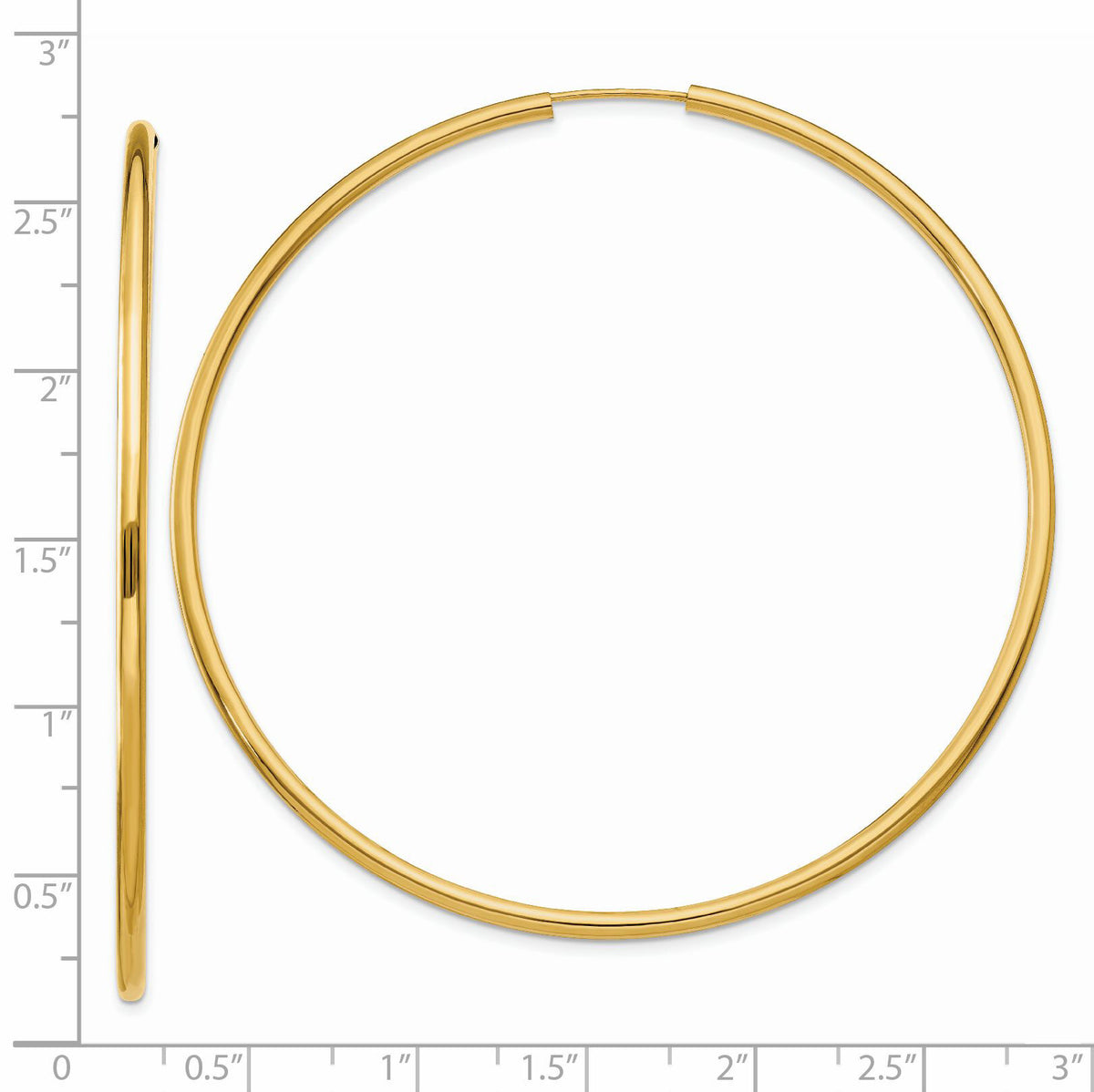 14k Polished Round Endless 2mm Hoop Earrings-H988