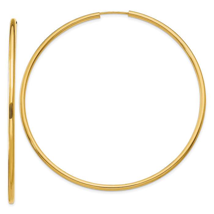 14k Polished Round Endless 2mm Hoop Earrings-H988
