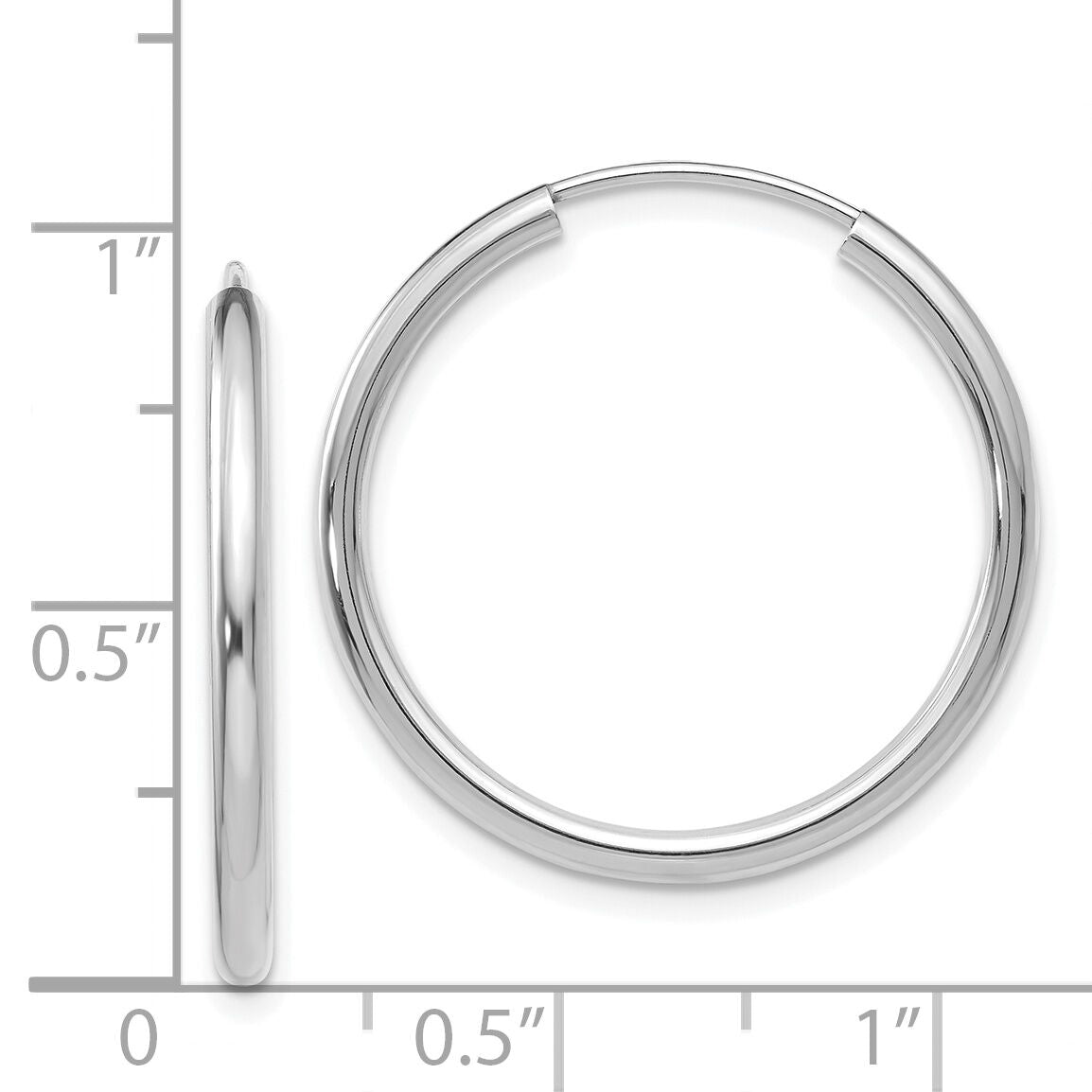 14k White Gold Polished Endless 2mm Hoop Earrings-H992