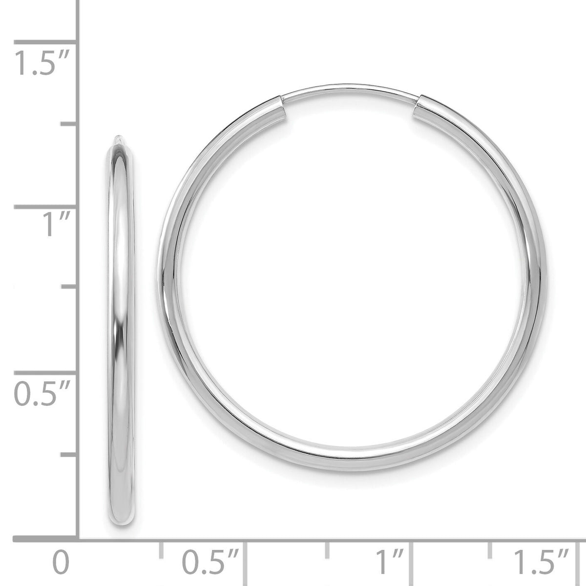 14k White Gold Polished Endless 2mm Hoop Earrings-H993