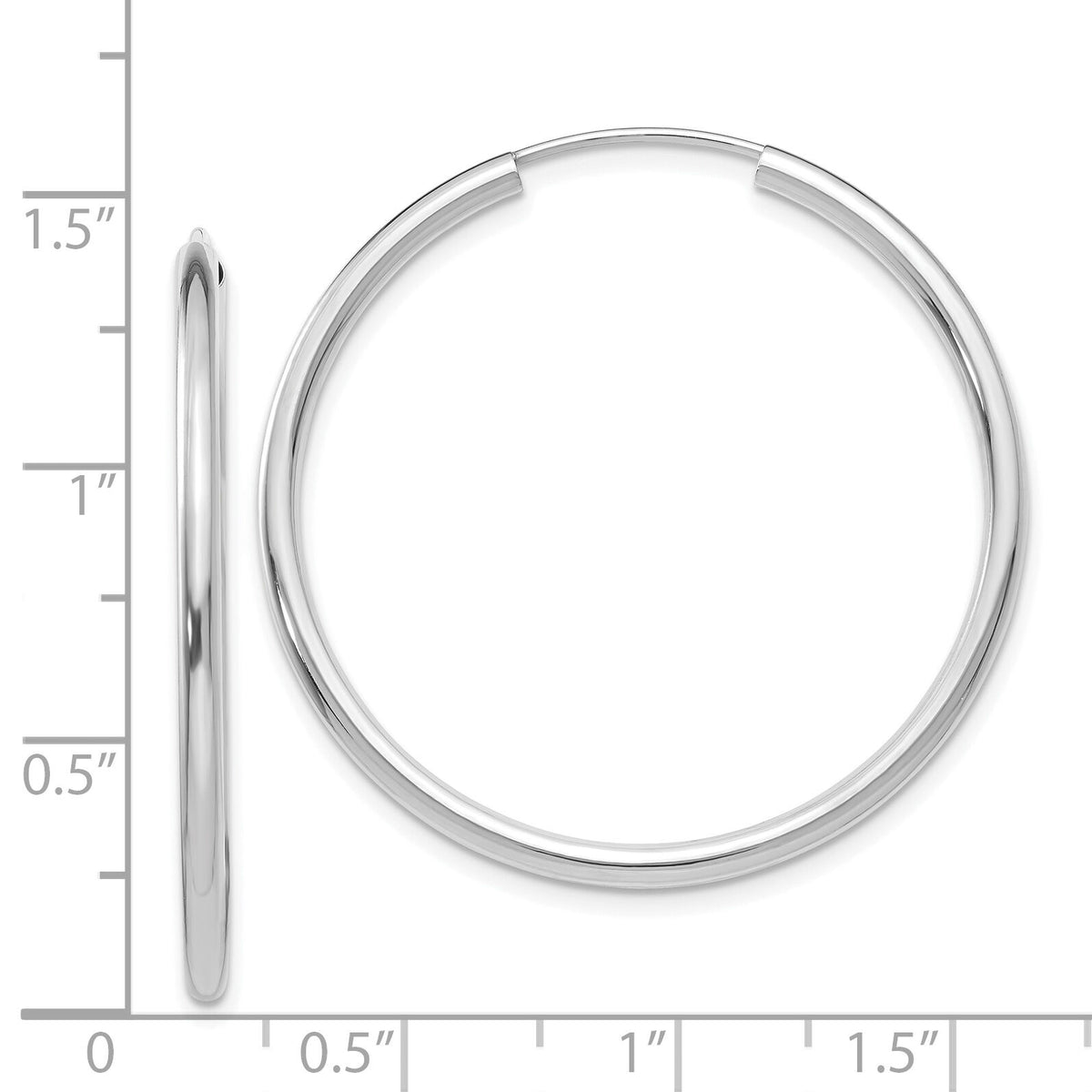14k White Gold Polished Endless 2mm Hoop Earrings-H994