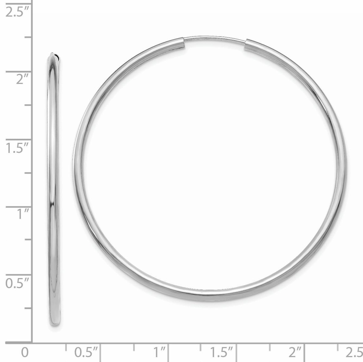 14k White Gold Polished Endless 2mm Hoop Earrings-H997