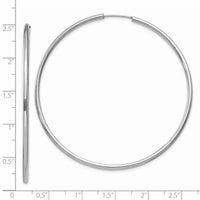 14k White Gold Polished Endless 2mm Hoop Earrings-H999
