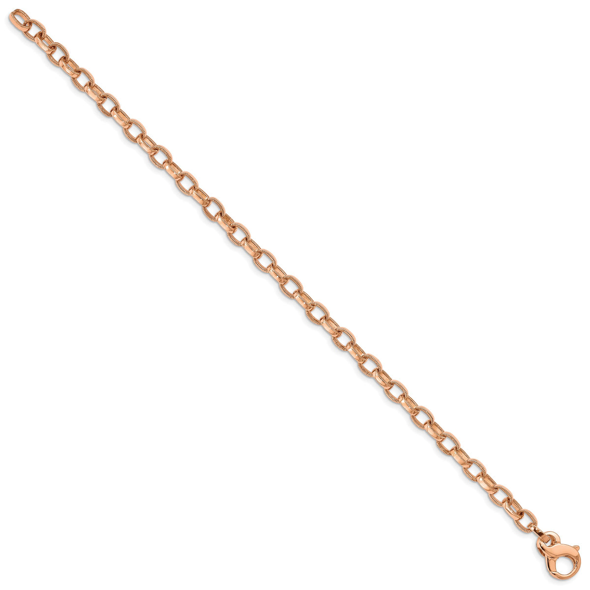 14k Rose Gold 5.0mm Fancy Link w/ Ridged Edges Bracelet-HL319-8.5