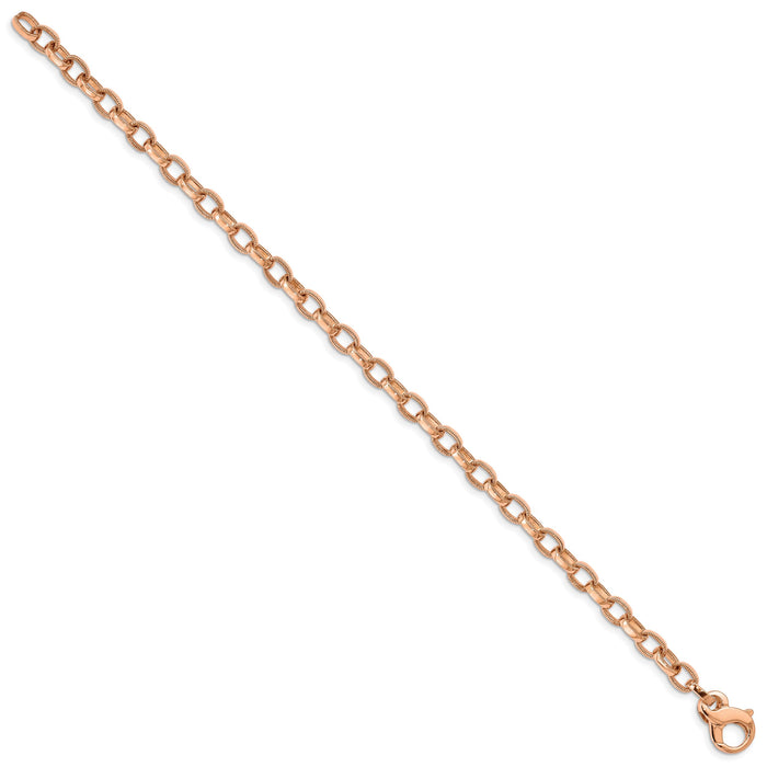 14k Rose Gold 5.0mm Fancy Link w/ Ridged Edges Bracelet-HL319-8.5