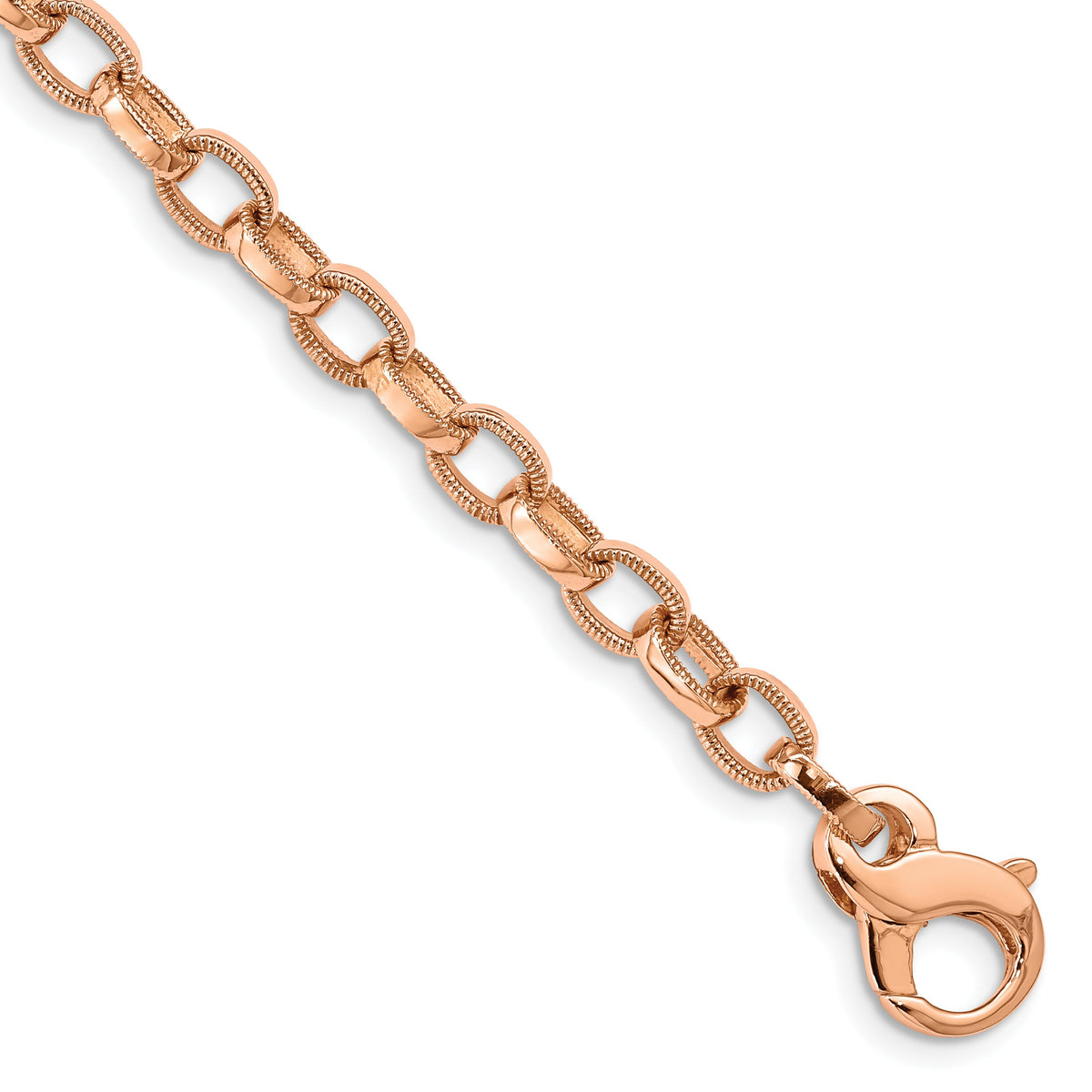 14k Rose Gold 5.0mm Fancy Link w/ Ridged Edges Bracelet-HL319-8.5