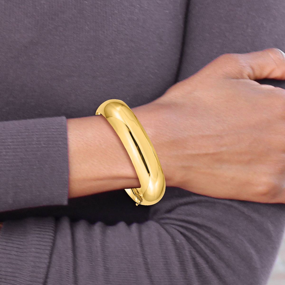 14k 11/16 High Polished Hinged Bangle Bracelet-HP11/16