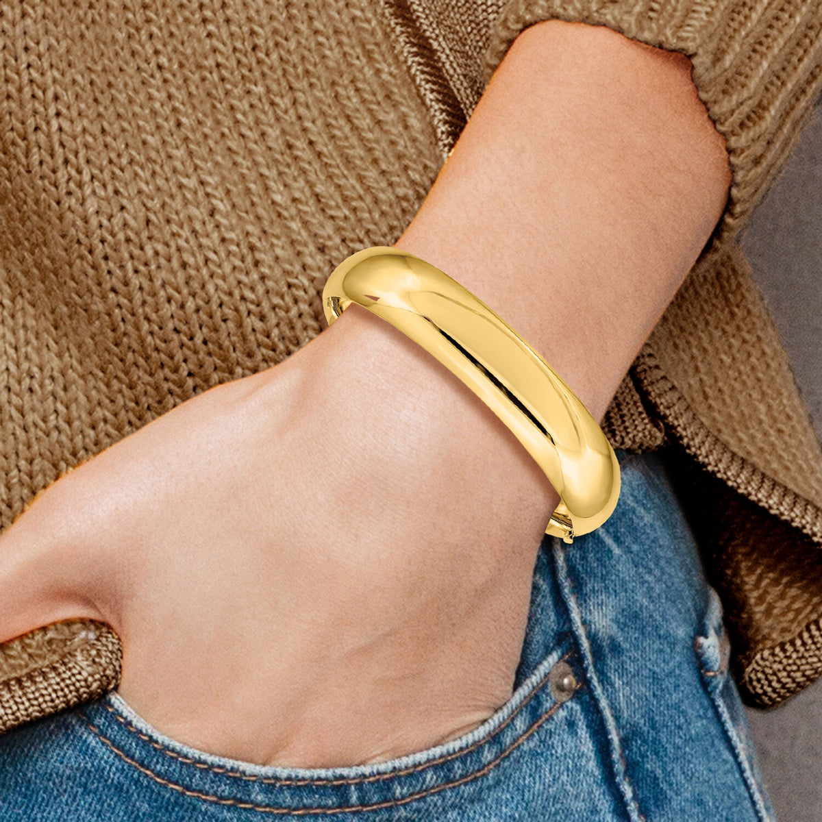 14k 9/16 Oversize High Polished Hinged Bangle Bracelet-HP9/16O