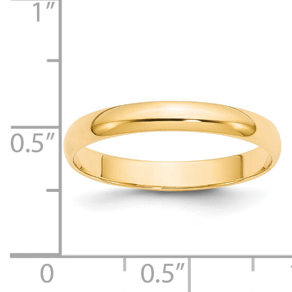 14KY 3mm LTW Half Round Band-HRL030