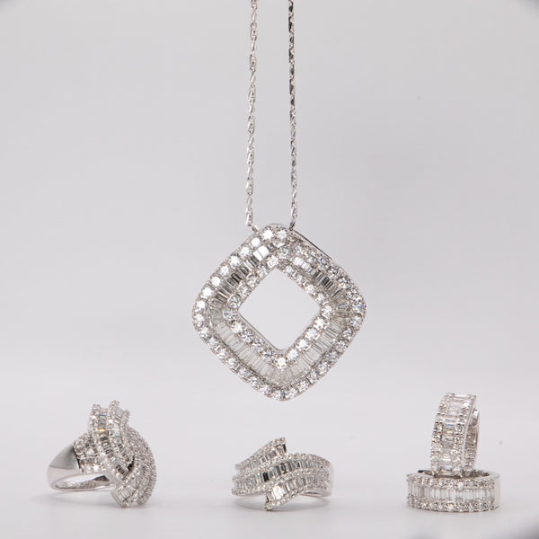 DIAMOND EARRINGS, NECKLACE AND  RING SET