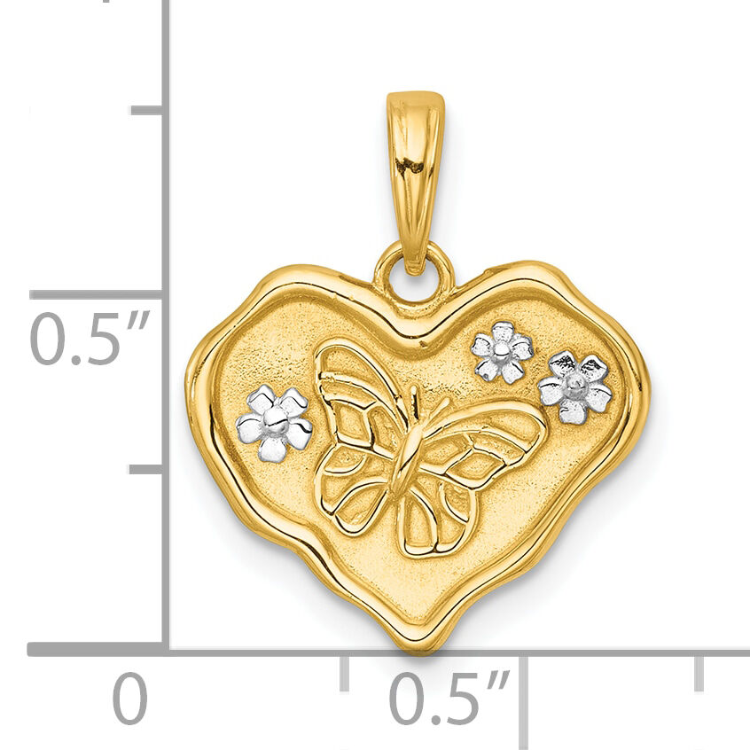 14k with White Rhodium Polished And Brushed Butterfly In Heart Charm-K10000