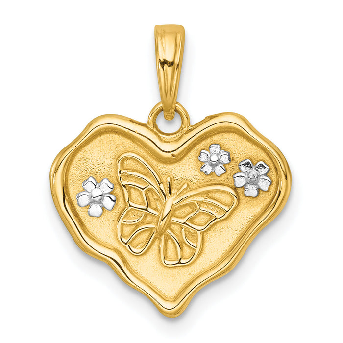 14k with White Rhodium Polished And Brushed Butterfly In Heart Charm-K10000