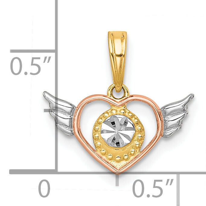 14k with White Rhodium and Rose-tone Heart With Wings Charm-K10001