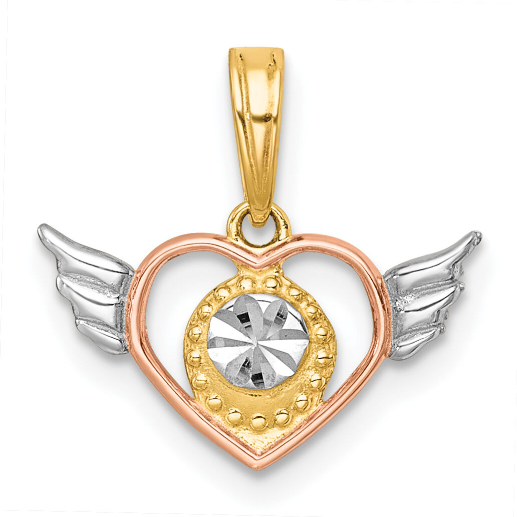 14k with White Rhodium and Rose-tone Heart With Wings Charm-K10001