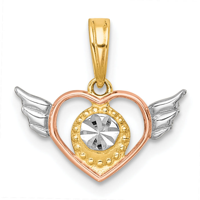 14k with White Rhodium and Rose-tone Heart With Wings Charm-K10001