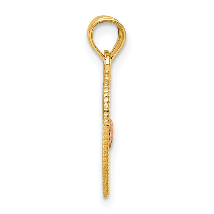 14k Two-tone Break Apart Heart With Te Amo And Roses Pendant-K10002
