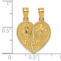 14k Polished Te Amo Spanish Religious Break-apart Heart Pendant-K10003