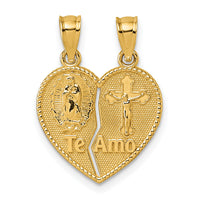 14k Polished Te Amo Spanish Religious Break-apart Heart Pendant-K10003