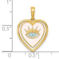 14k with White Rhodium Polished Multi Color Enamel Eye In Heart Charm-K10004