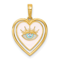 14k with White Rhodium Polished Multi Color Enamel Eye In Heart Charm-K10004
