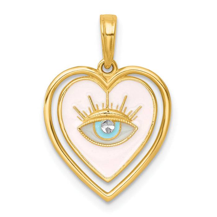 14k with White Rhodium Polished Multi Color Enamel Eye In Heart Charm-K10004