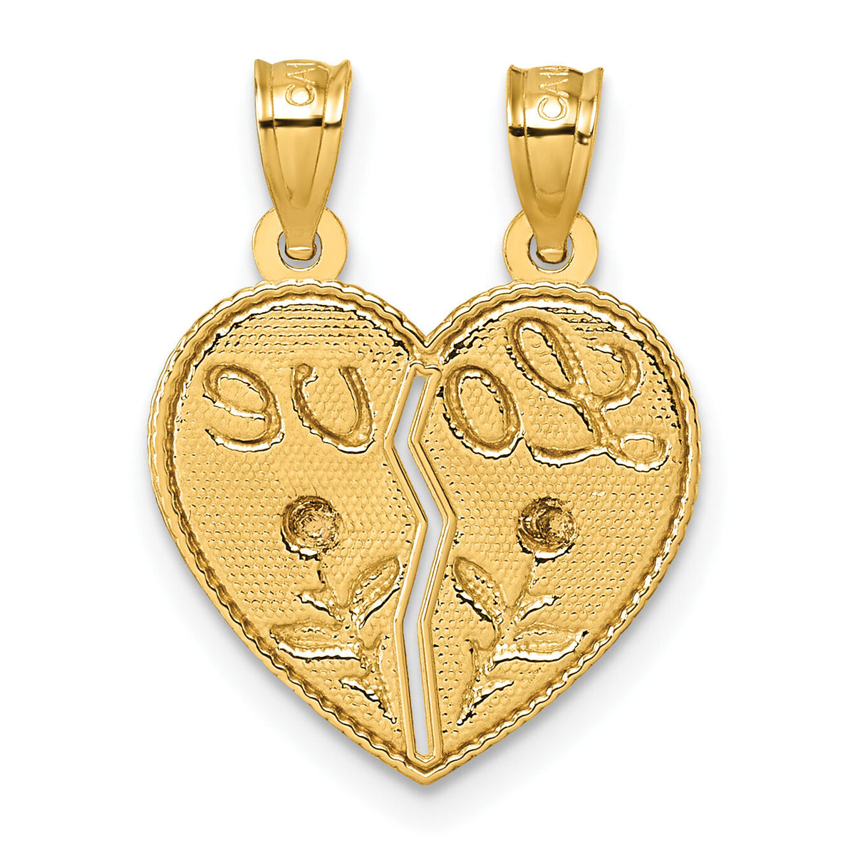 14k Two-tone Break Apart Heart With Love And Roses Pendant-K10006